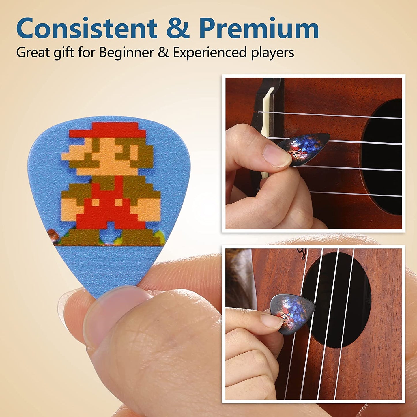 Guitar Picks for Acoustic Electric Bass, 12 Pieces (Mario Bros)