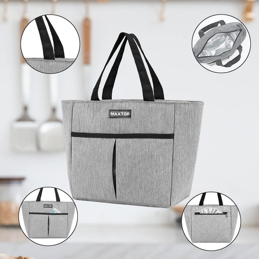 Insulated Thermal Lunch Bag (Light Grey, Medium)