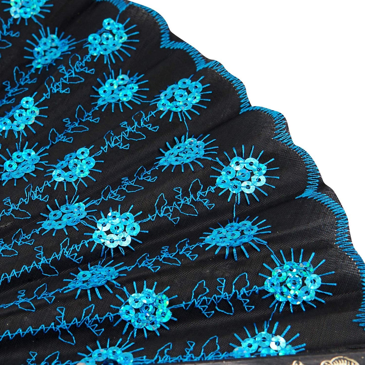 Elegant vintage style embroidered fan (Sky Blue)