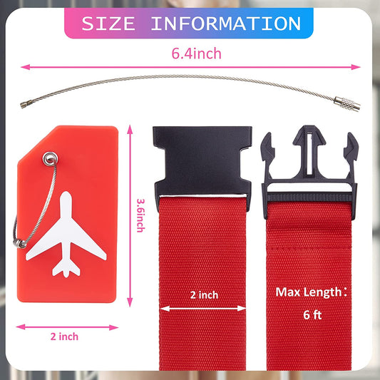 Pack of 4 Luggage Straps with Tags Color: Red