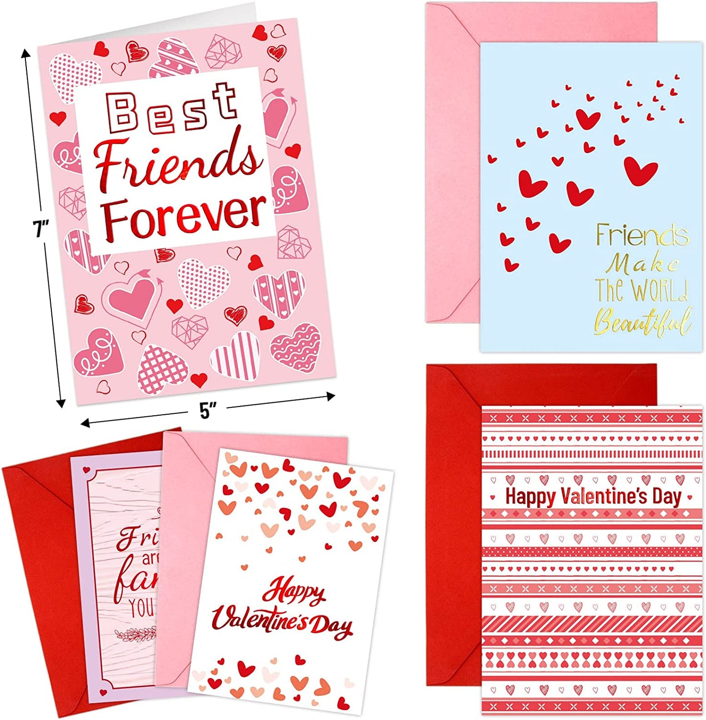 Valentine Cards with Envelopes - 12 Friends Cards