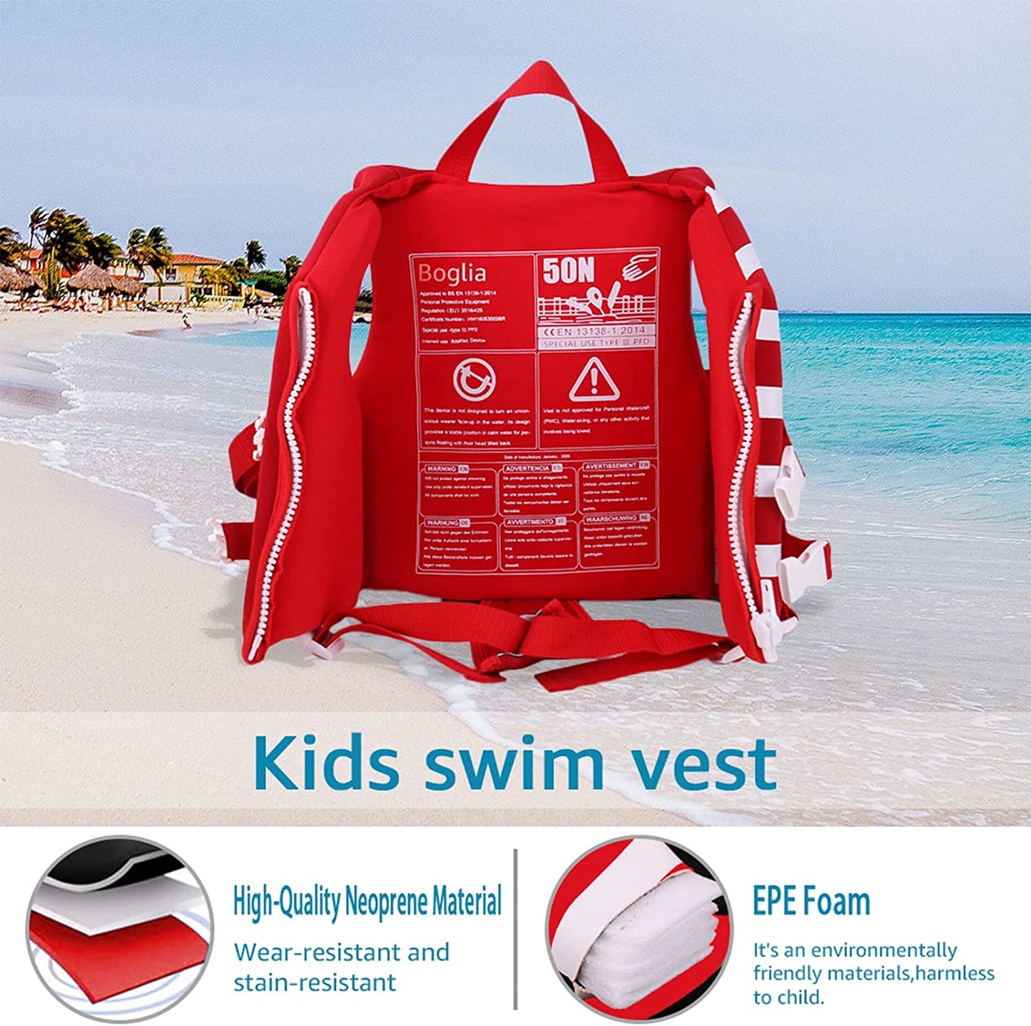 Floating vest to help children learn to swim, Colour: Red