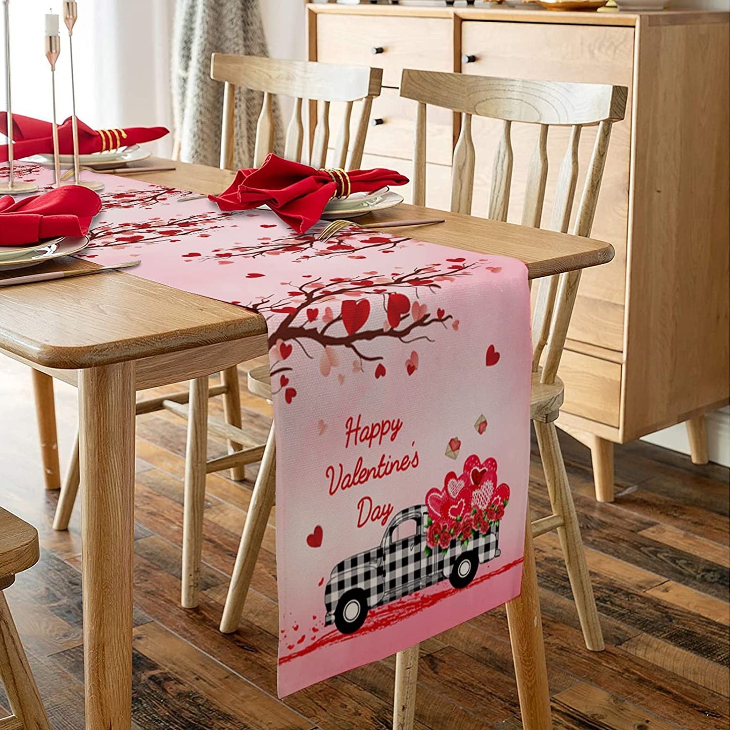 Valentine's Day Table Runner 13" x 90", Red & White & Black