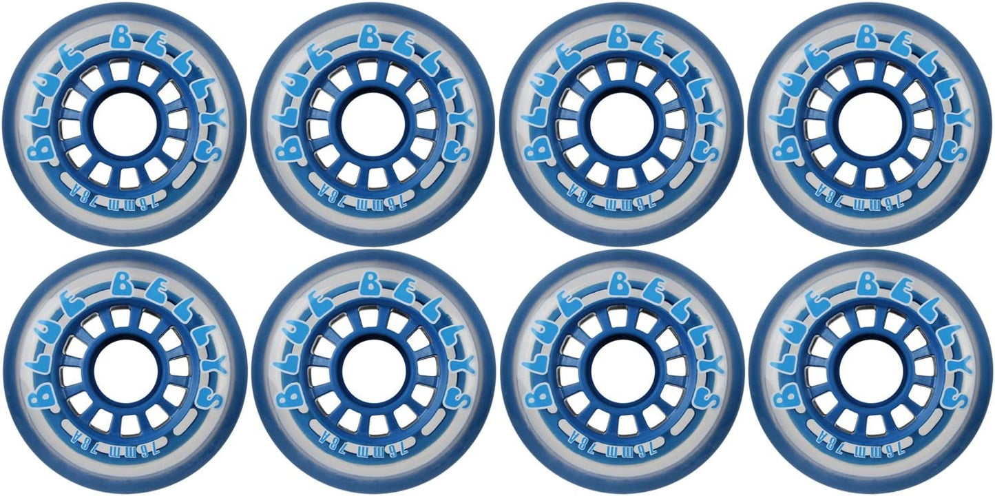 8 inline skate wheels 76 mm 78a, transparent/blue