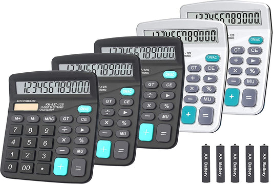 12 Digit Portable Desktop Calculator (2 Silver & 3 Black)