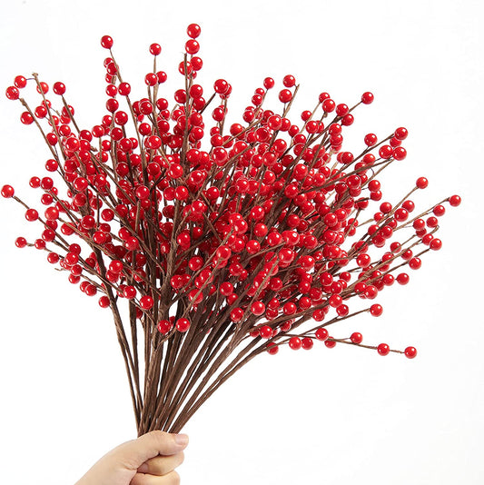 Pack of 12 Red Berry Stems, Extra Long 18' for Christmas Tree.