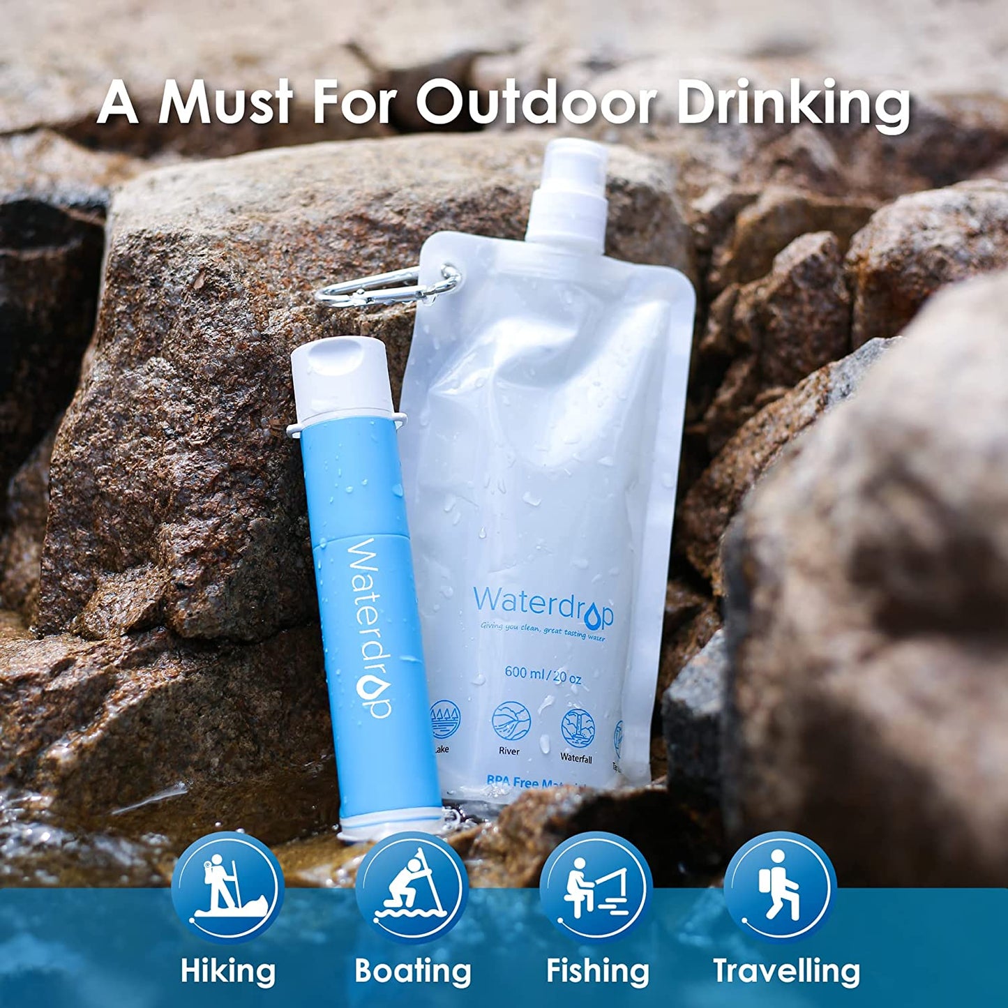 Survival Water Purifier, 1 Pack with 1 Water Bag, blue