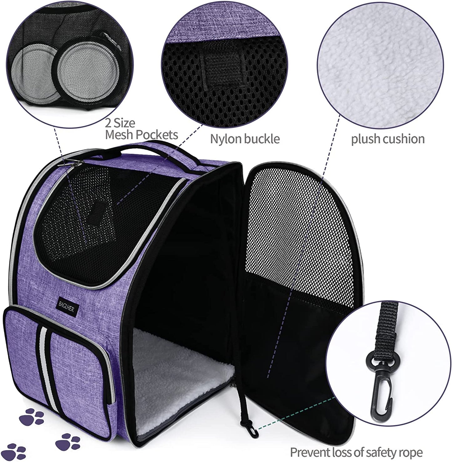 Ventilated Design Pet Backpack, (Violet)