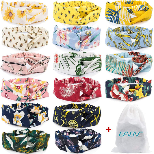 16 headbands with floral print, elastic for hair,