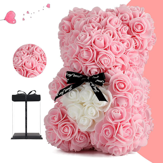 Bear of roses in a box for Valentine's Day (Light Pink)