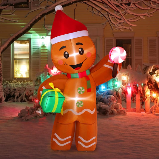 Inflatable Christmas Gingerbread Man with Built-in LEDs, 6ft