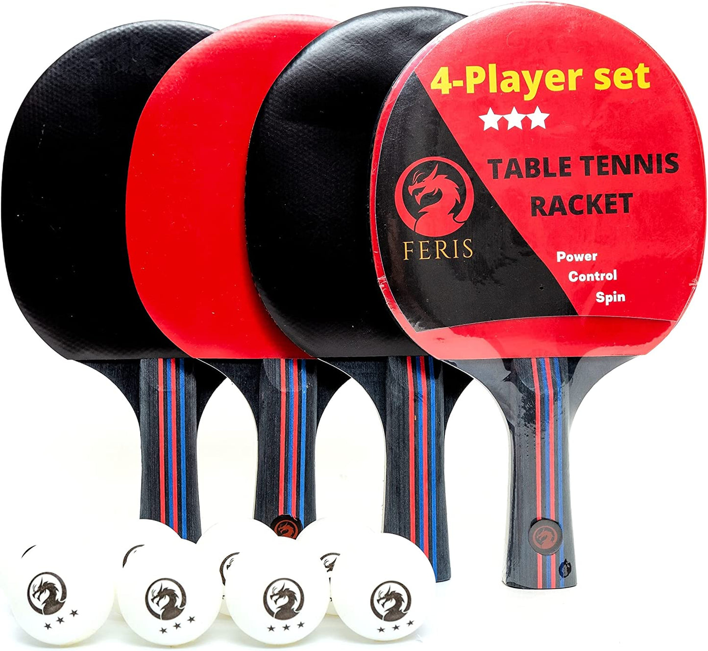 Ping Pong Paddles Set of 4 Color: White & Red