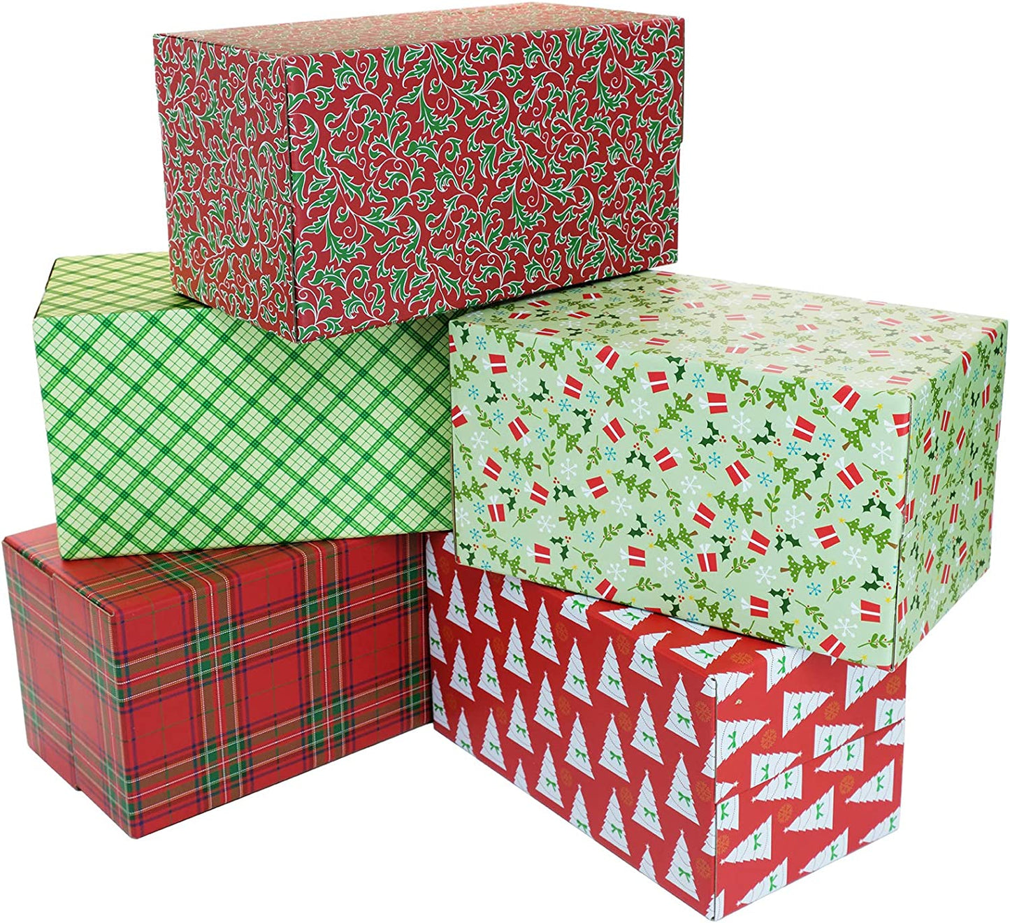 Holiday Gift Boxes (5 Pack - Assorted Patterns - 11.5 "x6" x6 ")