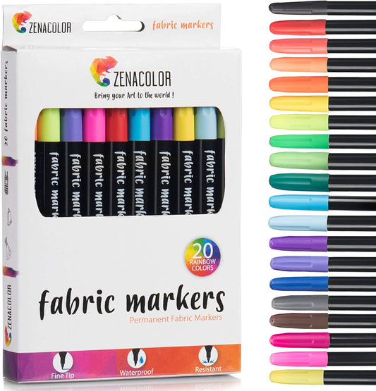 Set of 20 non-toxic and permanent fabric markers