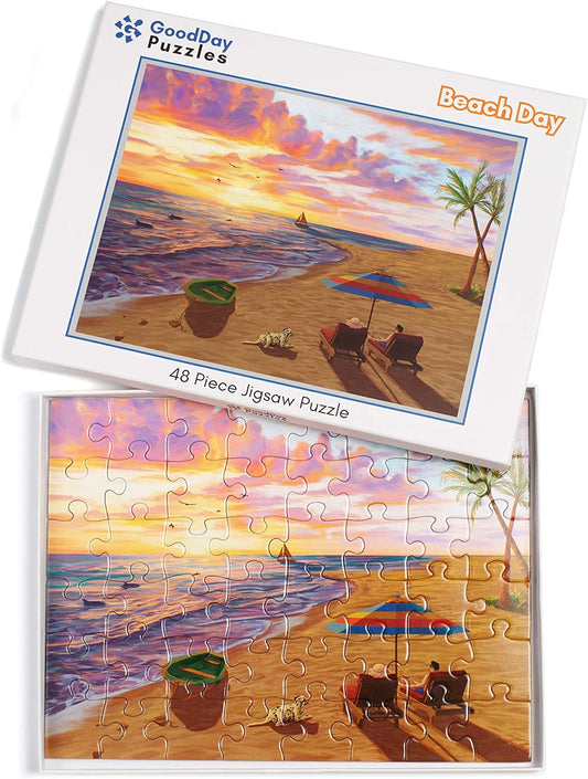 48 Large Piece Puzzle (Beach Day), 12.8x9.7x0.8 inches