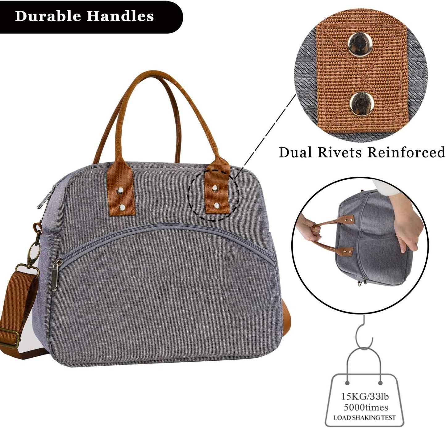 Adjustable Strap Insulated Lunch Bag - Gray