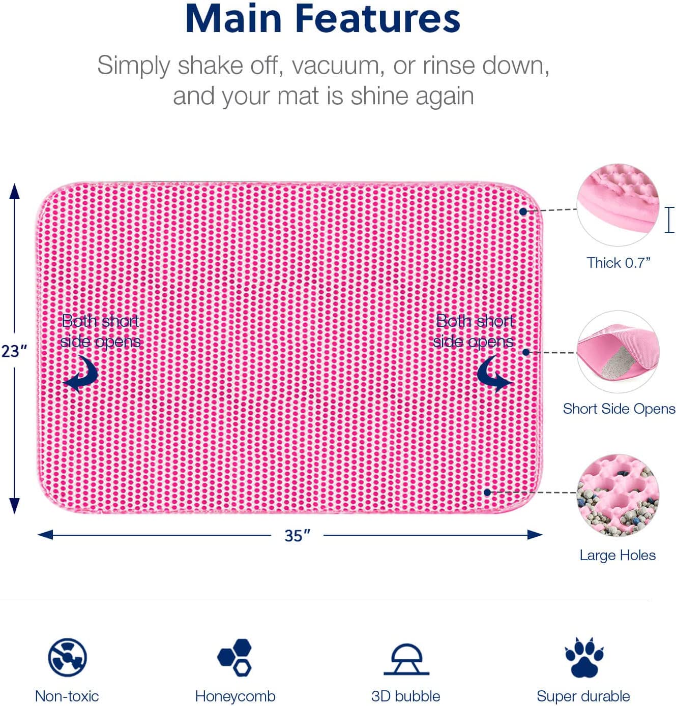 Double Layer Honeycomb Pet Litter Mat XL 35 x 23" (Pink)