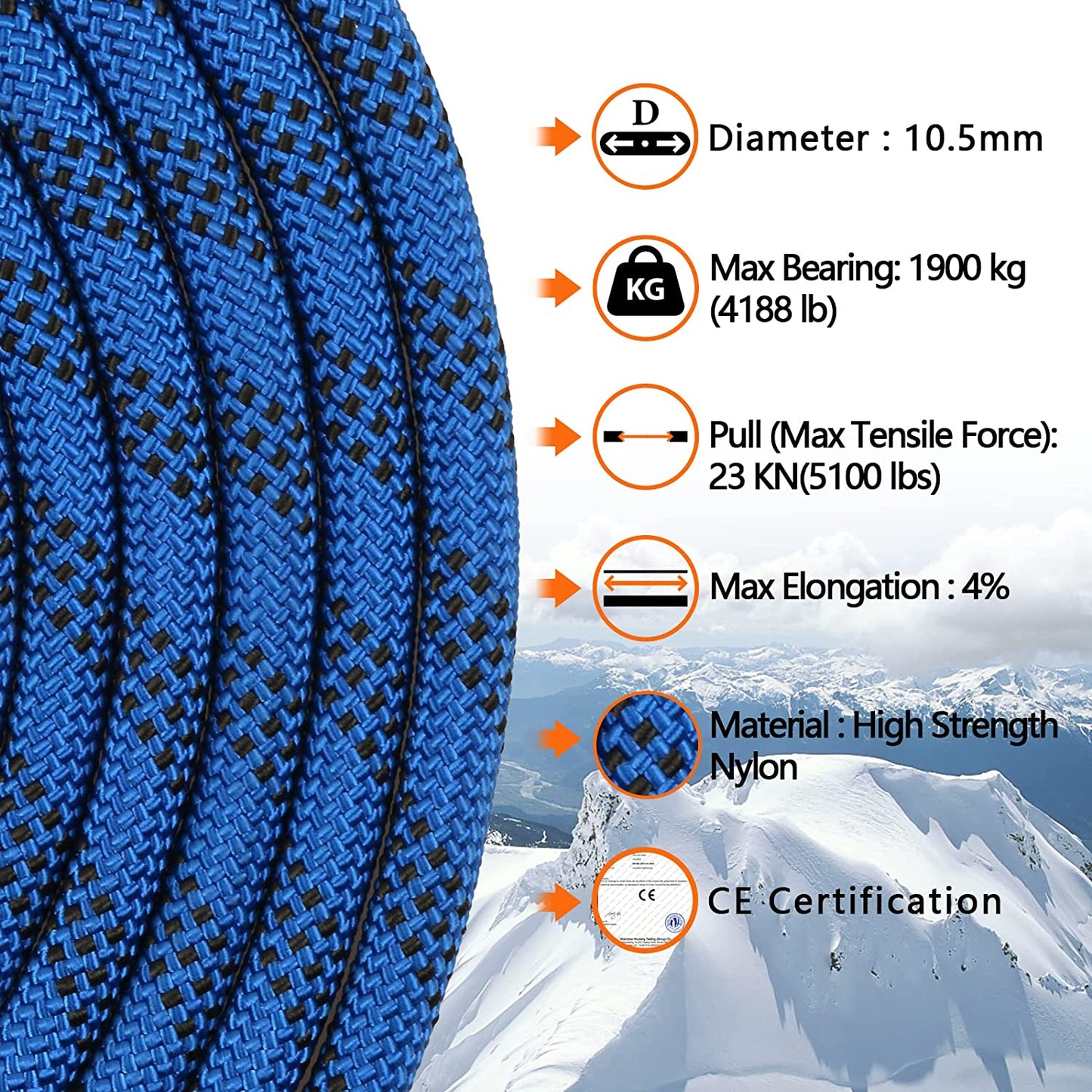 Static Climbing Rope 10.5mm 10M (32ft) Blue