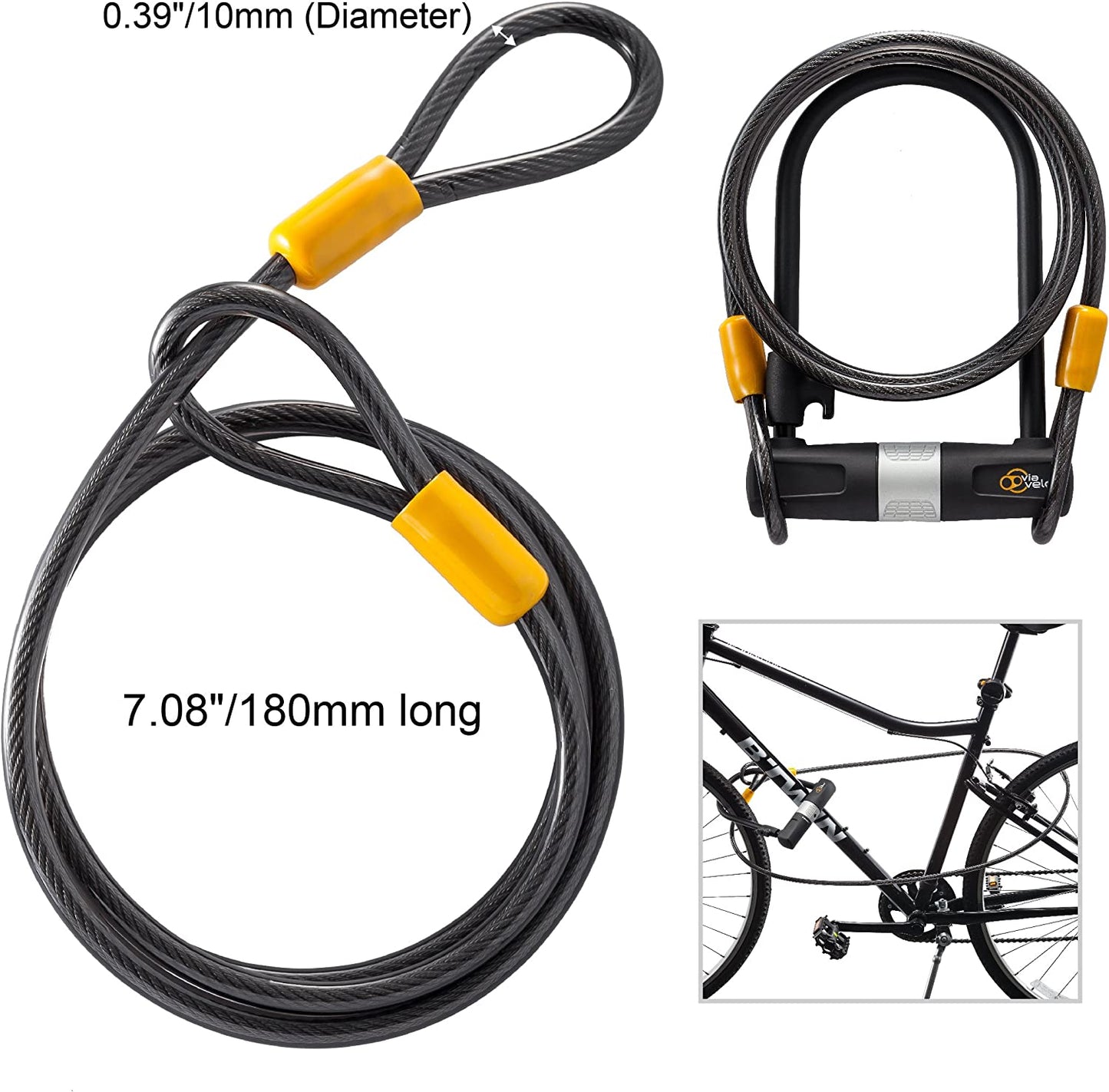 Bike U Lock with Cable, Color:Black, ‎11.89 x 7.99 x 2.64 inches