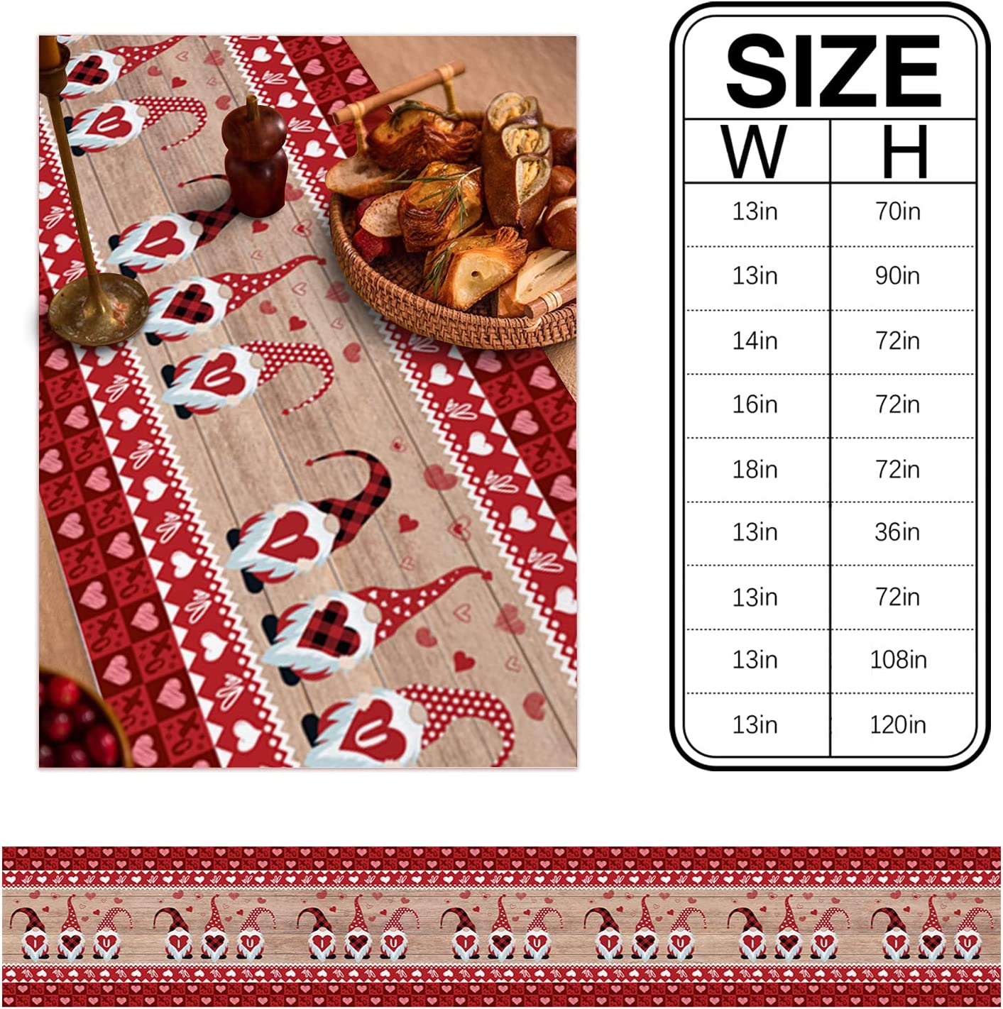 Valentine Table Runner - 13 x 90 inches, Love Gnome