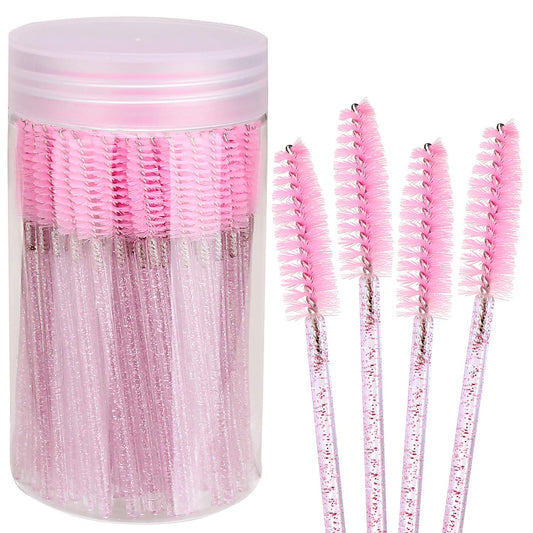 100 disposable mascara brushes with container (crystal pink)