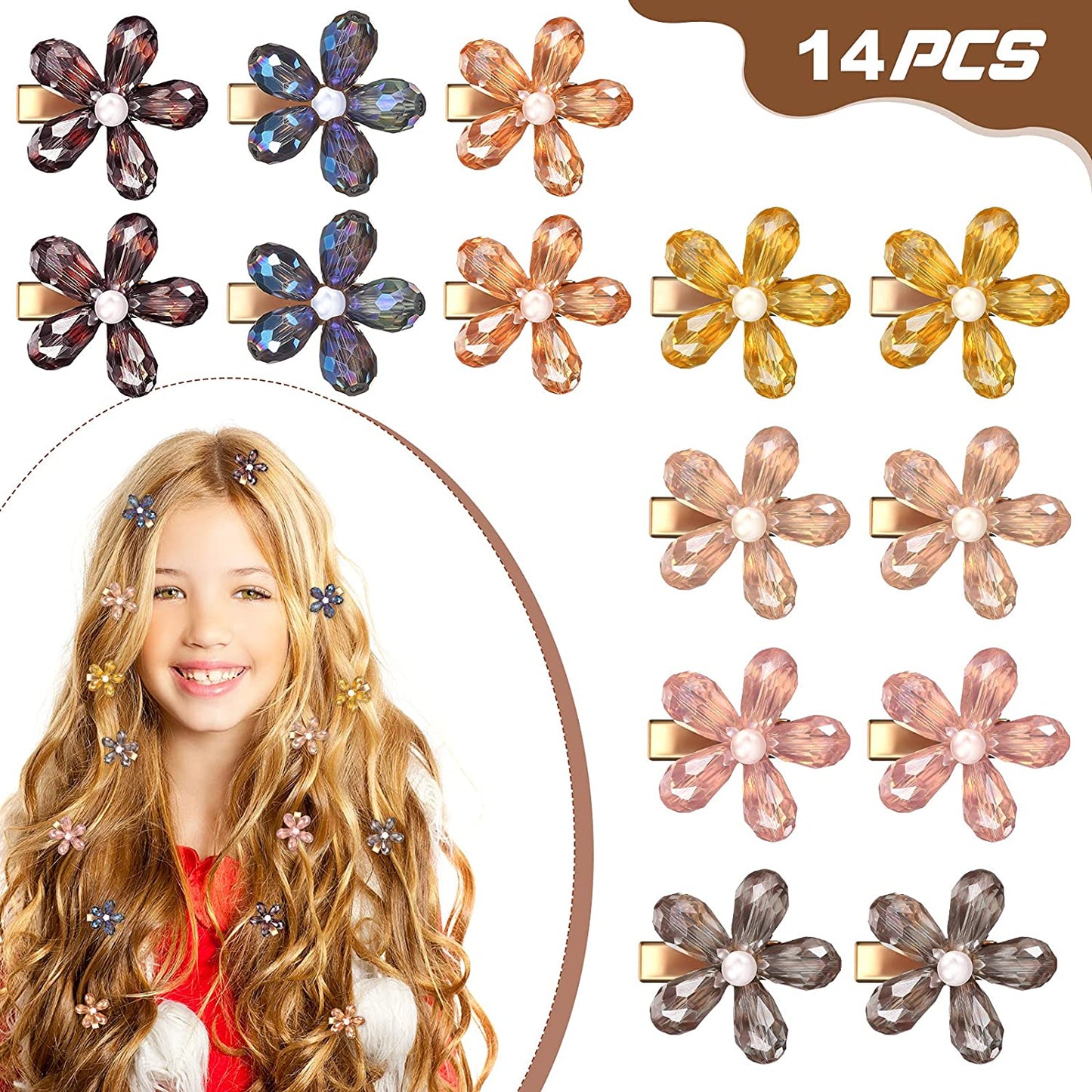 Mini hair clips, (14 piezas) flowers