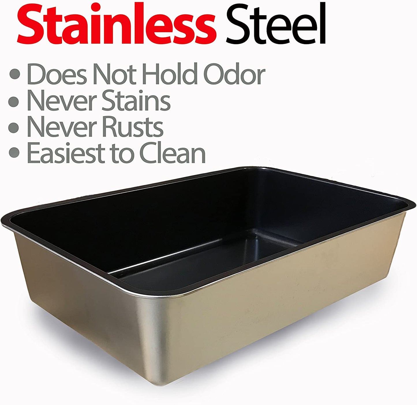 XL stainless steel litter box with non-stick coating