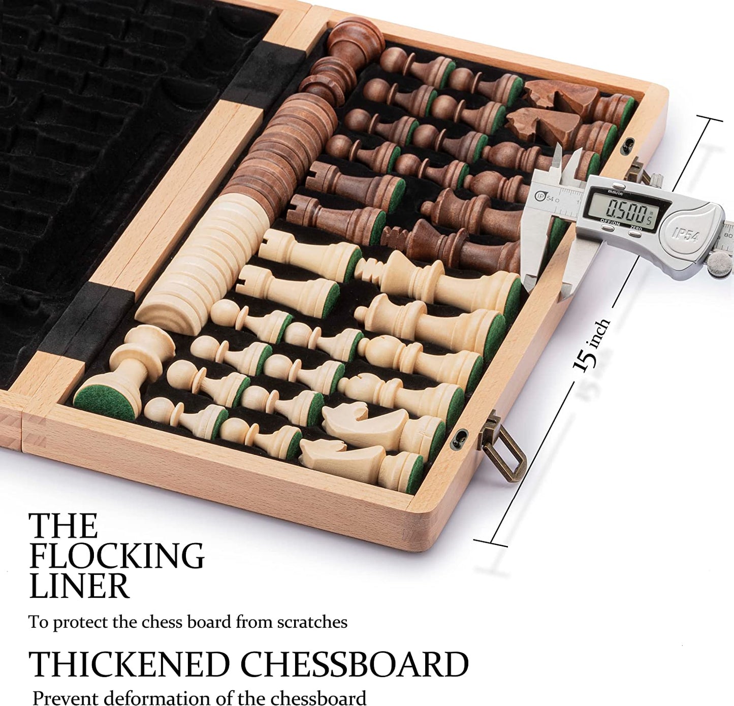 15" Wooden Folding Chess Set - Maple & Walnut Inlaid Box