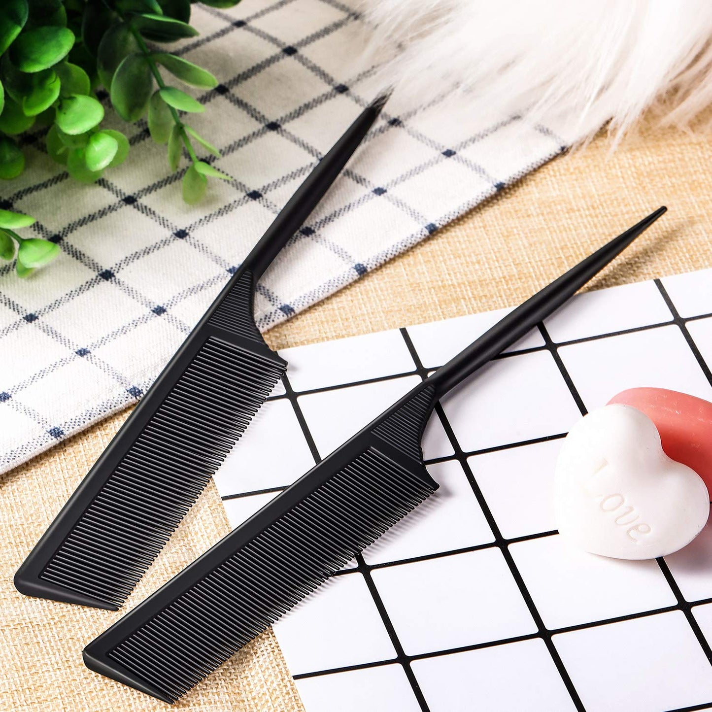 2pcs Carbon Fiber Fine Tooth Rat Tail Comb