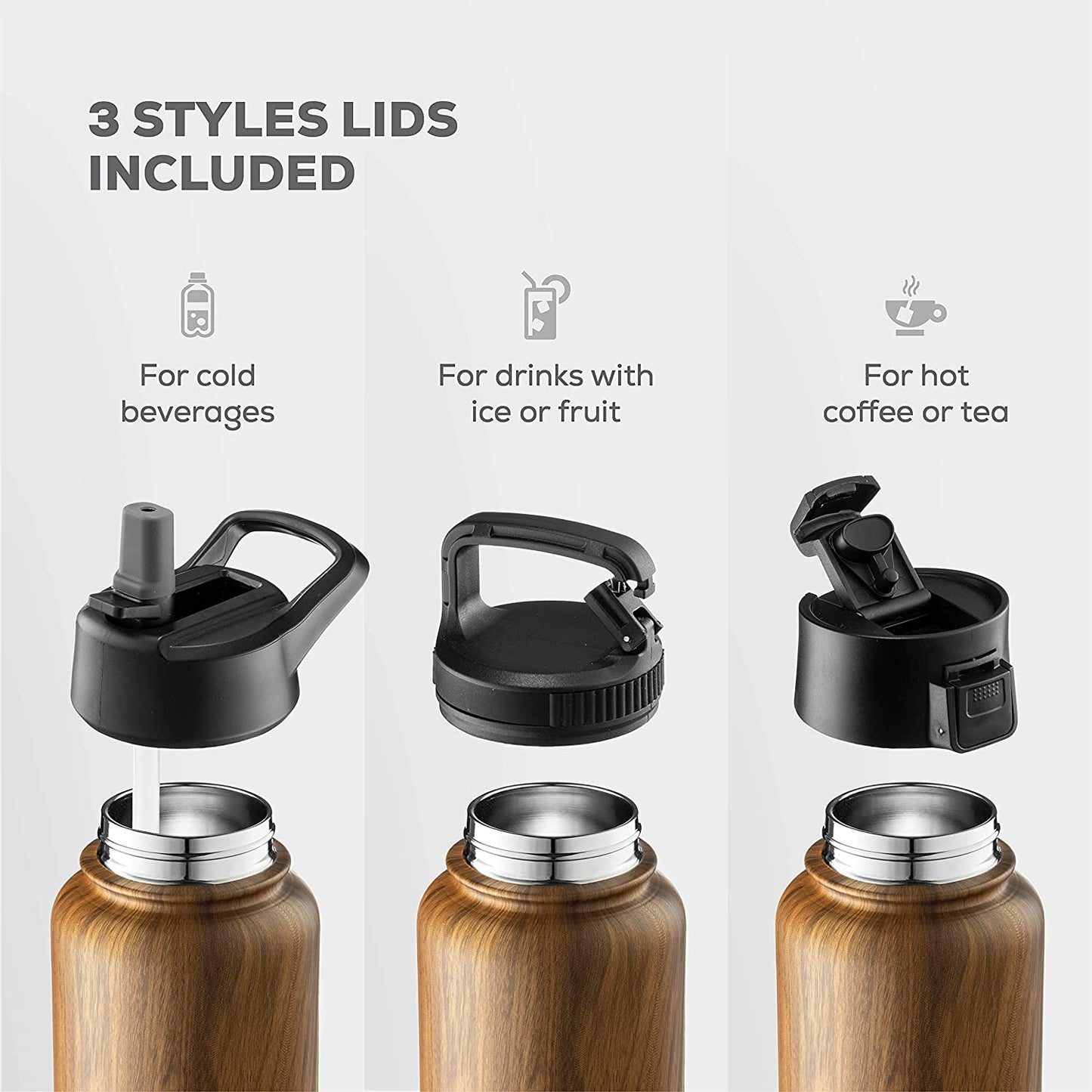 Insulated Water Bottle, 3 Lids - Rustic Grained Sienna (32oz)