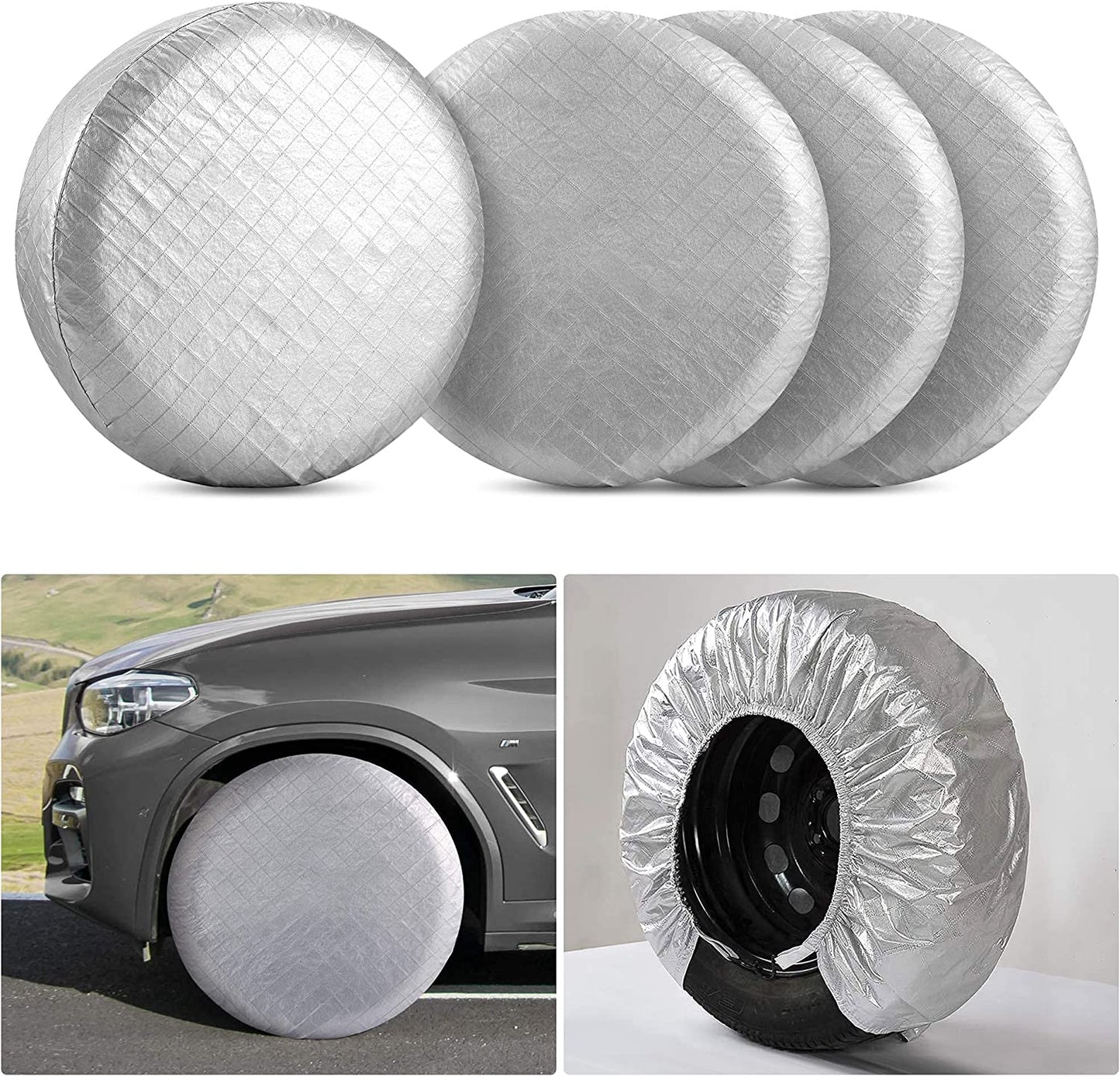 Set of 4 tire silver covers from 27 to 29 inches in diameter