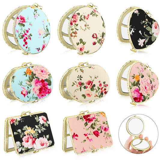 Portable compact mirror for bag, Color: Gold Edge, Retro Pattern