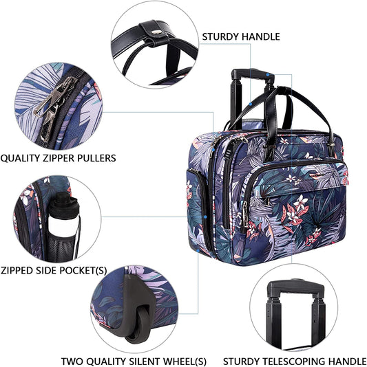 Rolling Briefcase, Floral Blue (15.6")