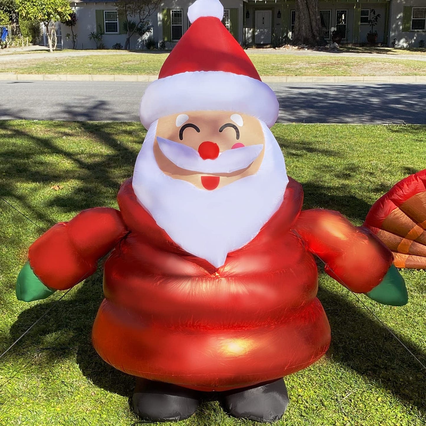 5ft Christmas Inflatable Smiling Santa Claus with Coat,LED Lights