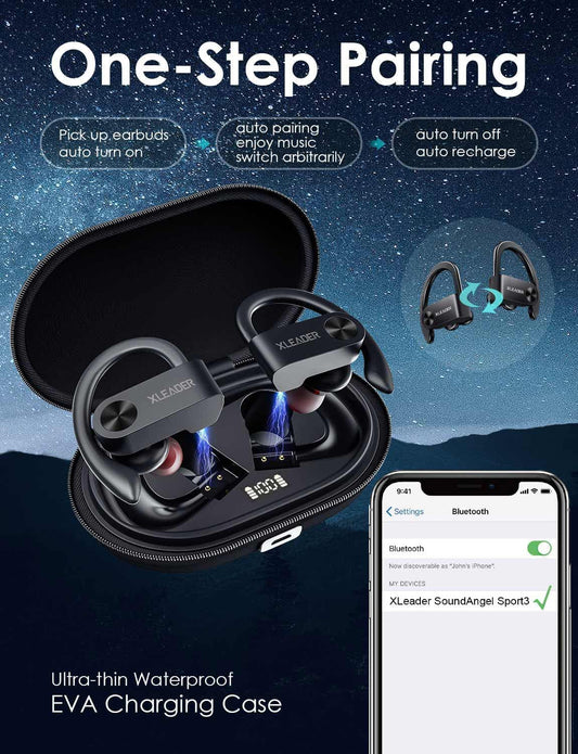 Water.wireless headphones with LED display, color: black