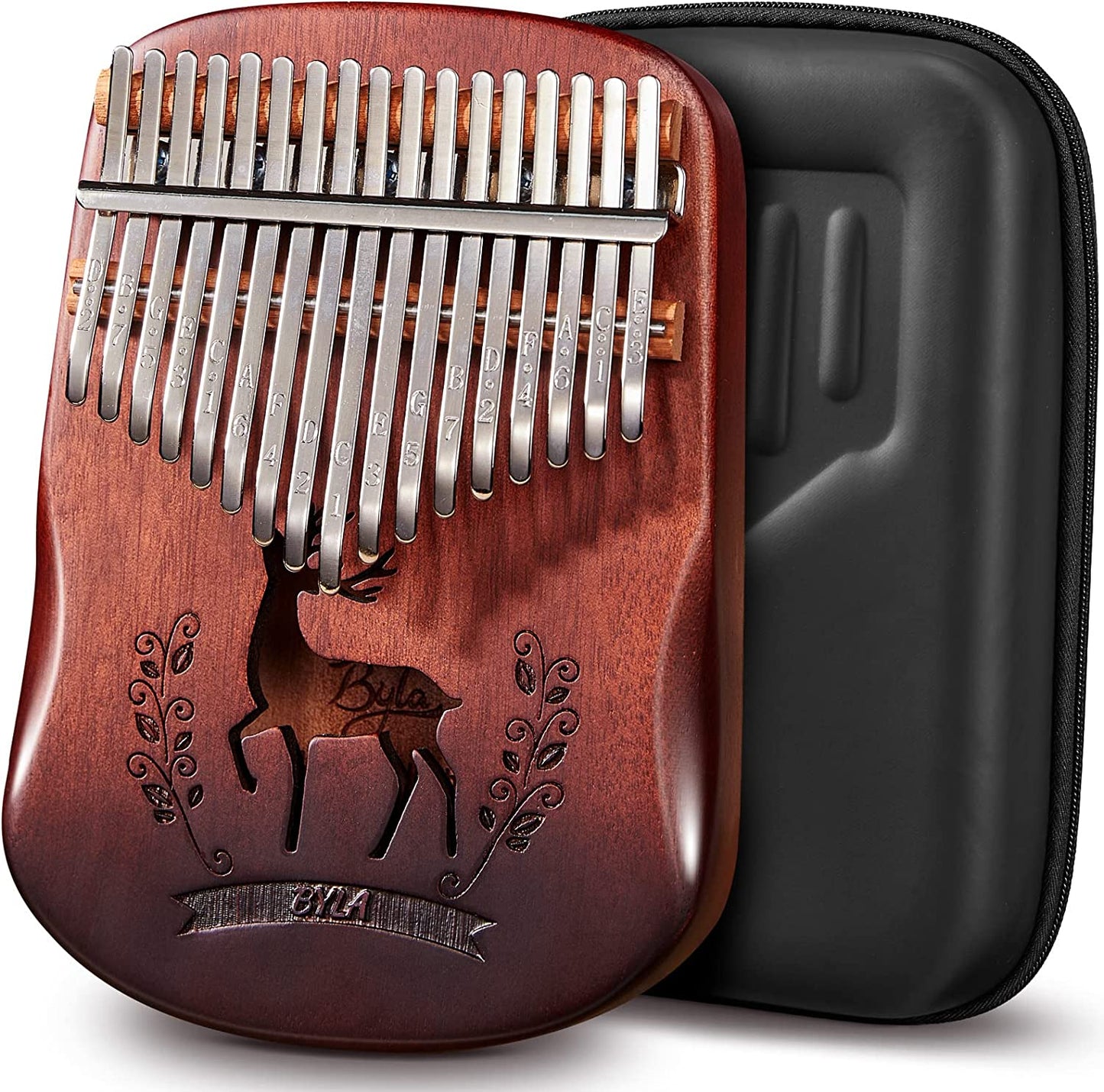 Portable kalimba 17 keys mahogany wood, color deer gradient brown