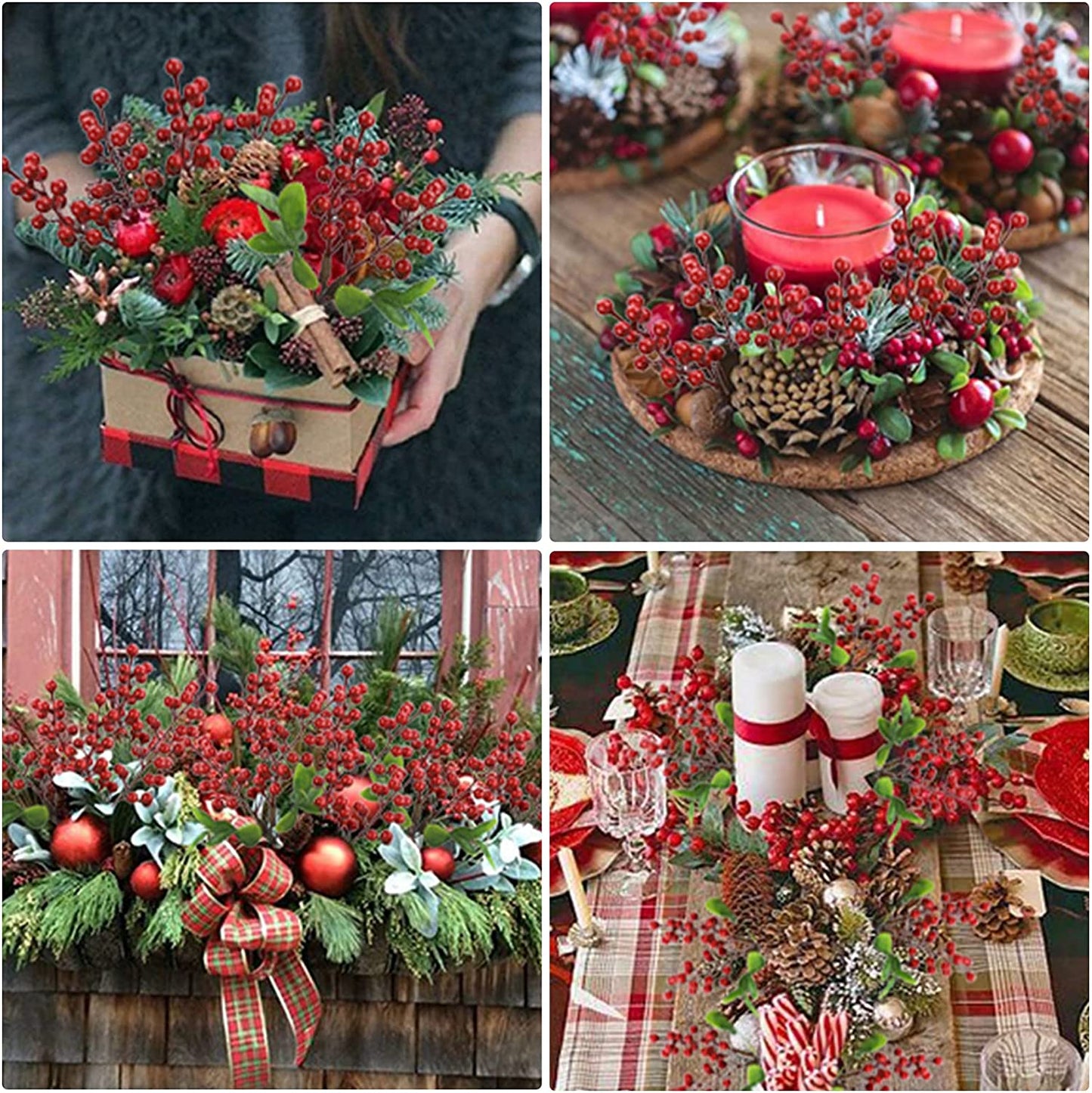 6 Pack Christmas Picks, Artificial Red Berry Stems