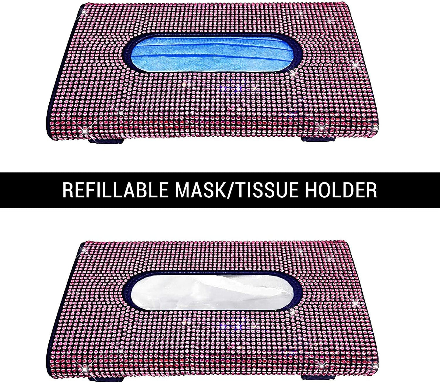 Car Visor Tissue Holder with 1 Pink Glitter Mask Hook.