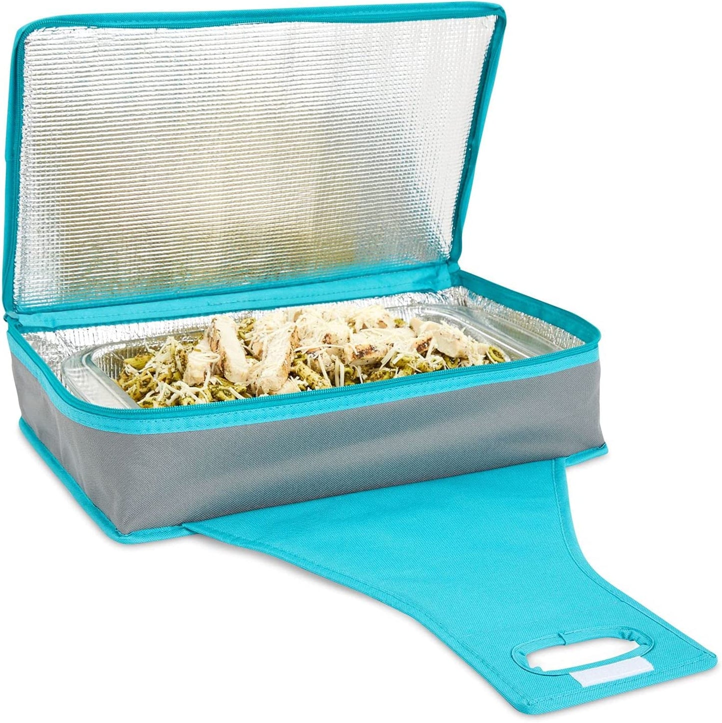 Insulated Container Food Carrier, (Teal & Gray, 16" x 10" x 4")