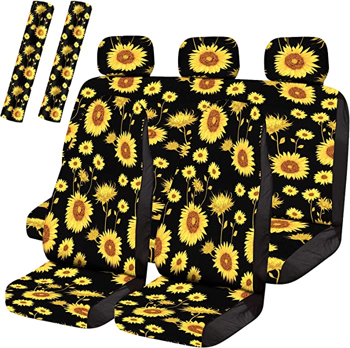 9 Piece Sunflower Car Accessories Set Color: Black