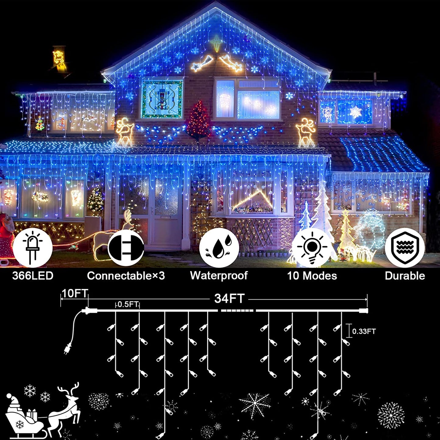 led lights for Christmas decorations, White Turns to Blue