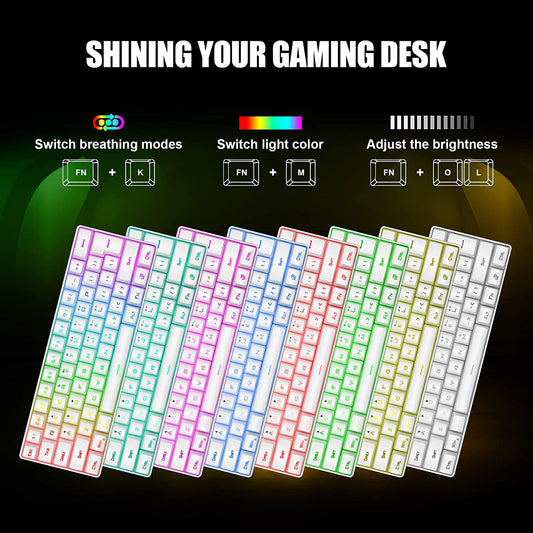 60% Ultra-compact Mini Keyboard with RGB Backlight, Gamer (White)