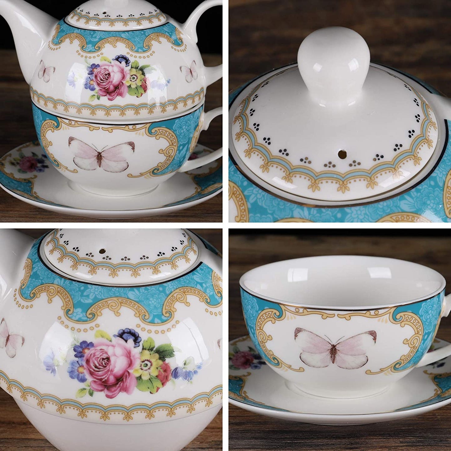 English Rose Porcelain Teapot Set,Tea for One Set