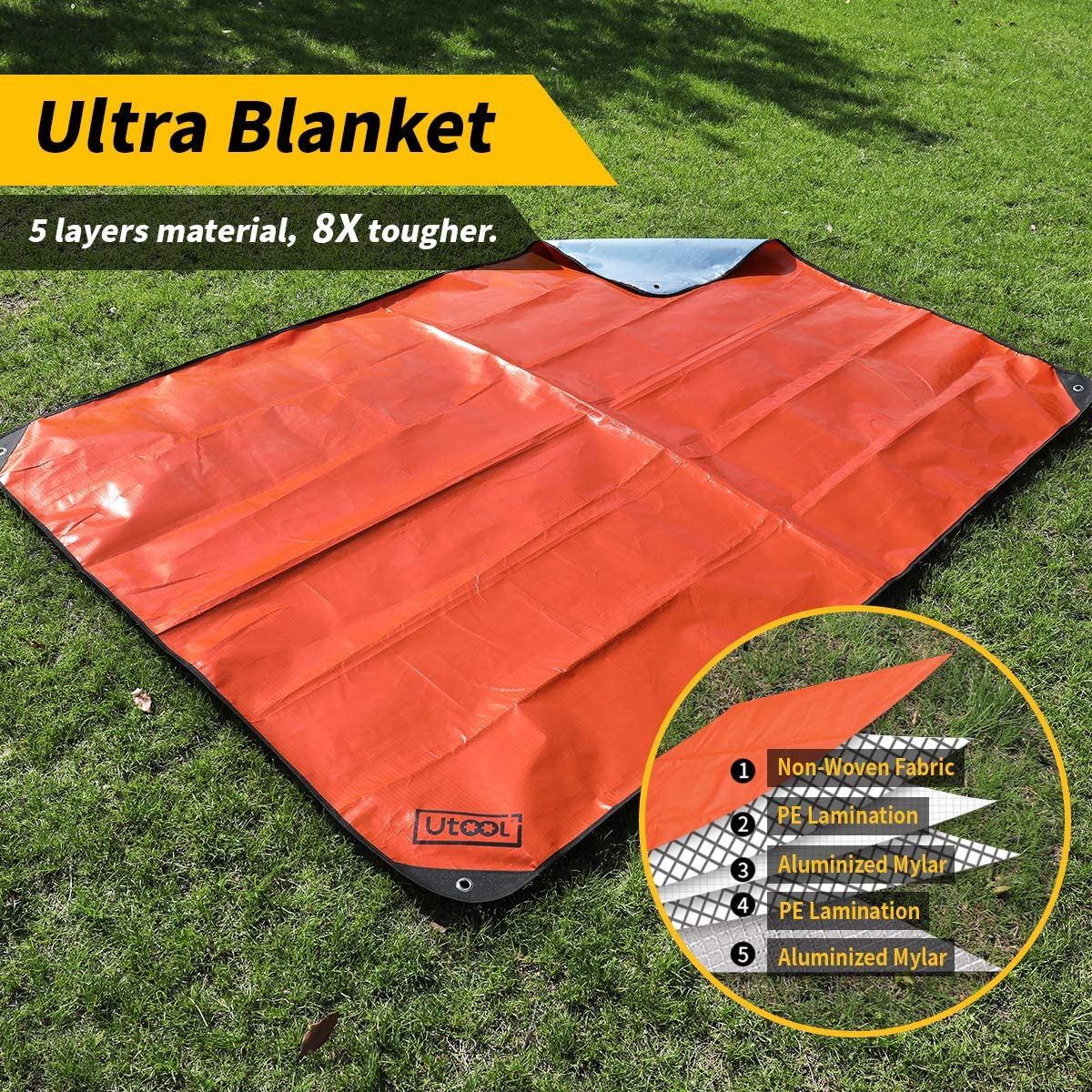 Waterproof Insulated Tarpaulin Thermal Hiking Blanket (Orange)