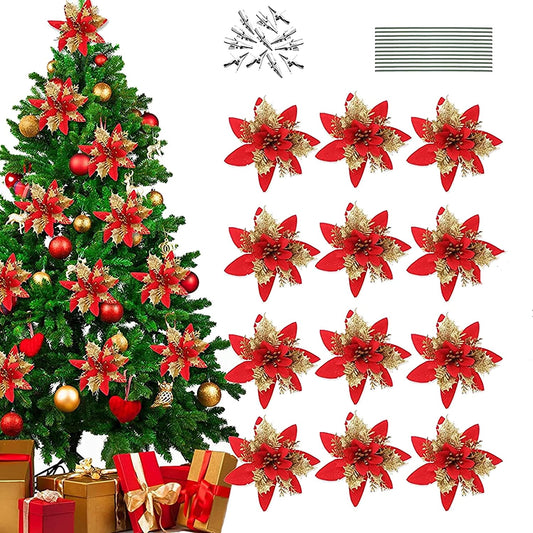 12 pcs 14 cm / 5.5 inches Red poinsettia Christmas flowers