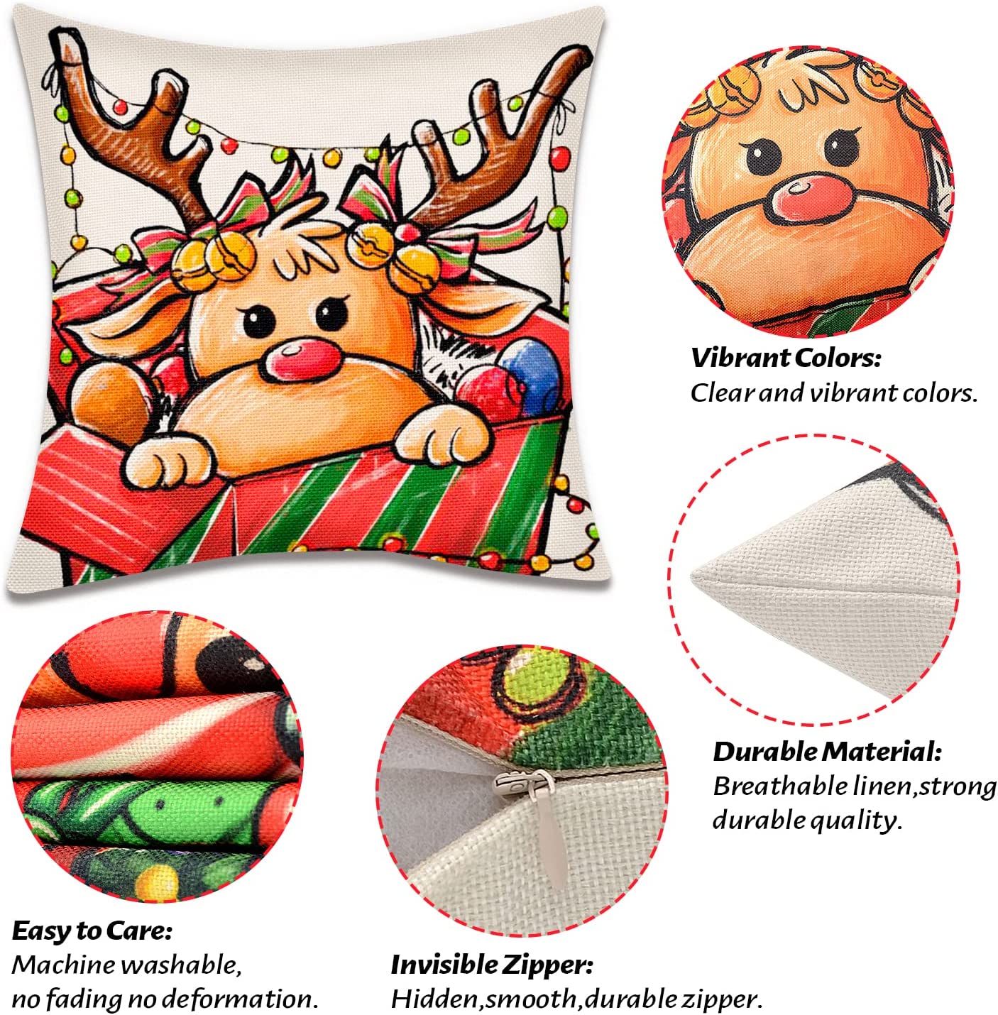 Christmas Pillow Covers 18x18, Set of 4