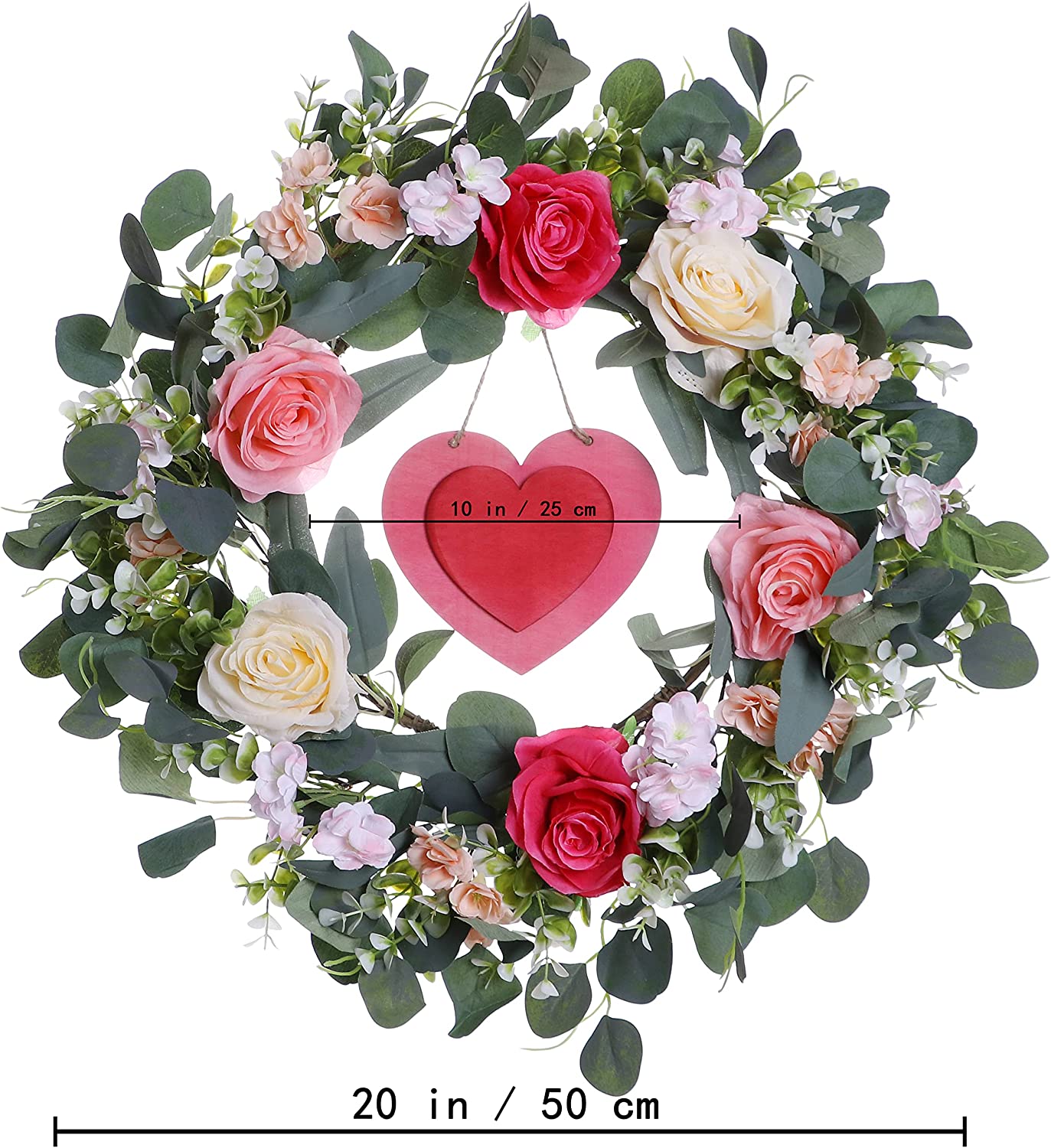 flower crown with eucalyptus leaves and wooden heart