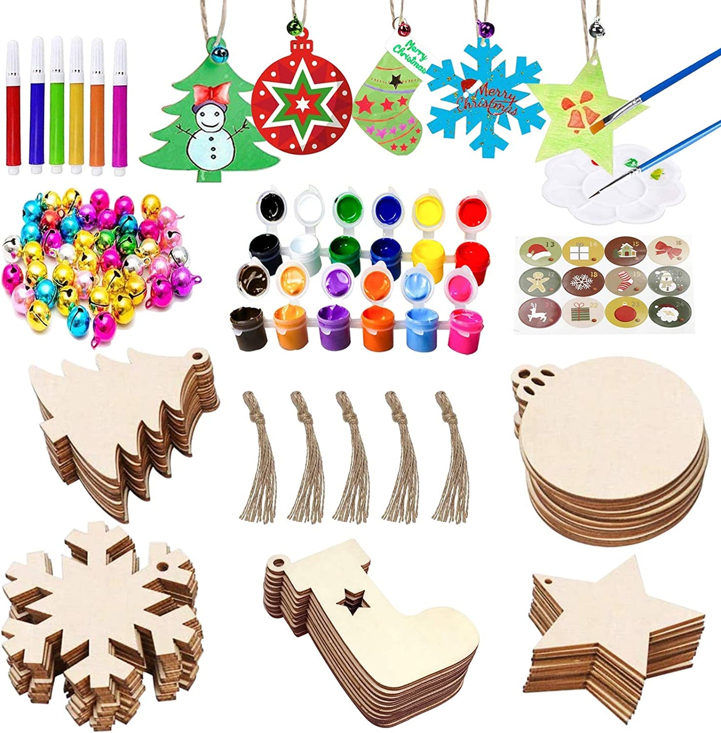 50 Pieces, Unfinished Wood Christmas Ornaments, Wood