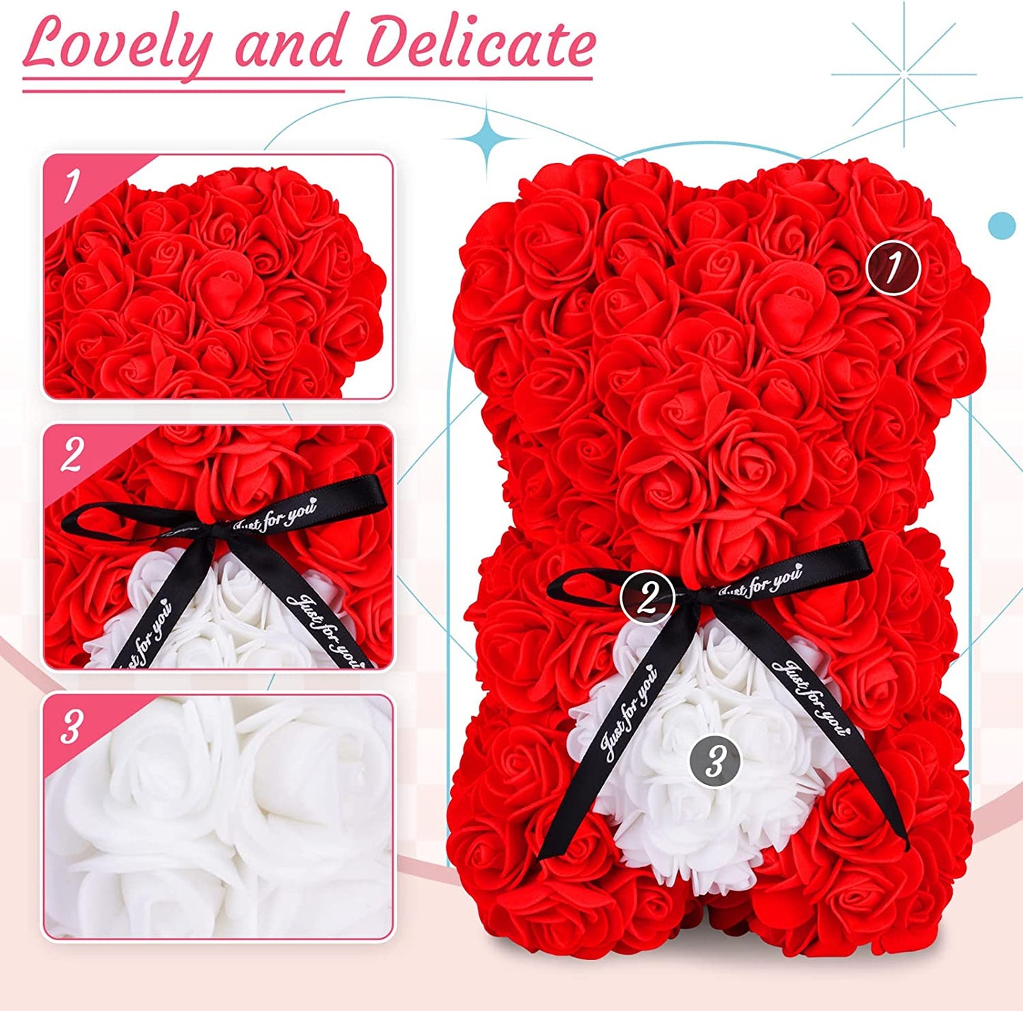 Artificial flowers Teddy bear rose, colour: Red