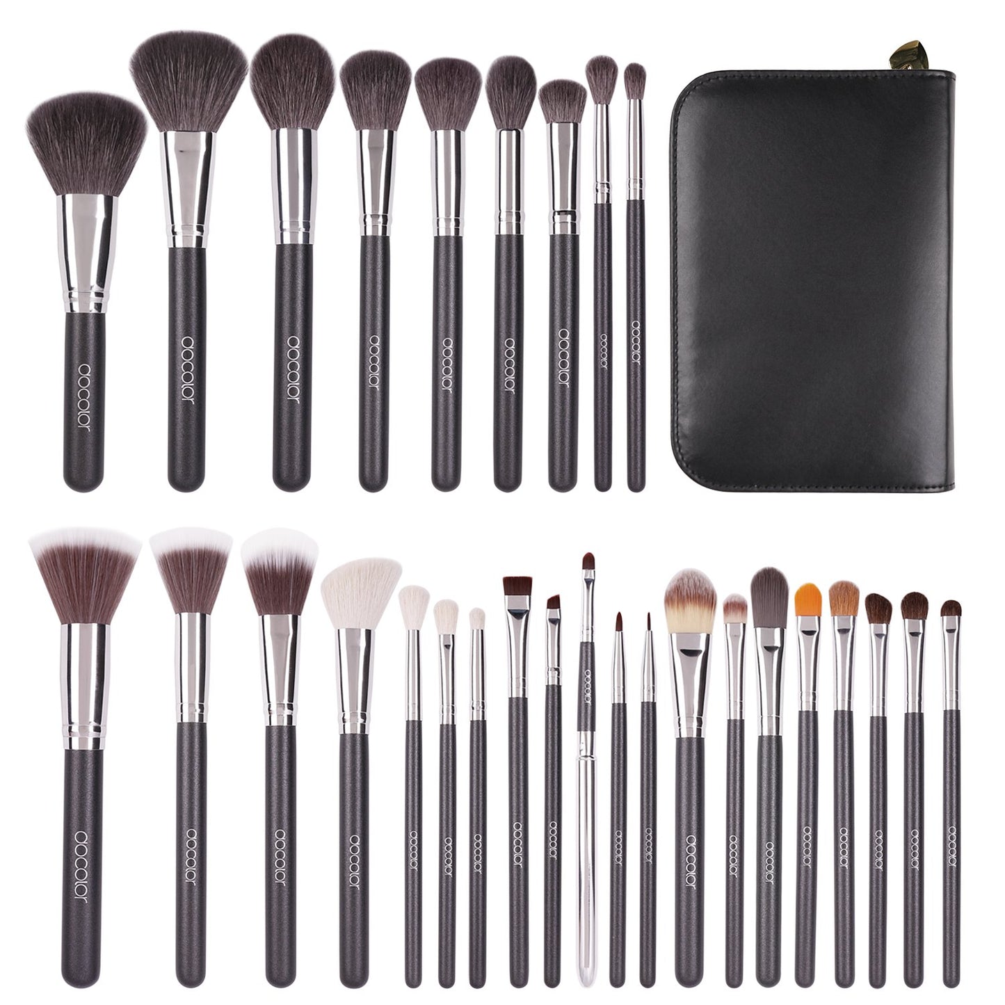 29 professional makeup brushes, synthetic goat hair, with case